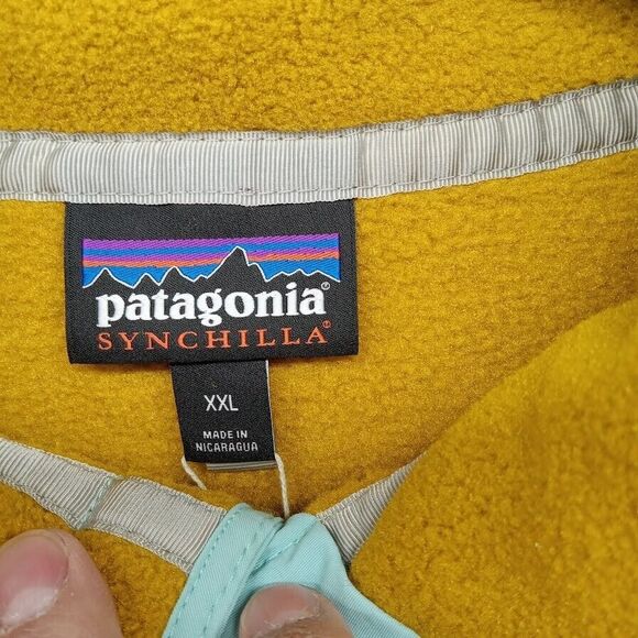 Patagonia Jacket Mens XXL Sisu Brown Mustard Color Block Fleece Snap T Synchilla - Picture 3 of 10